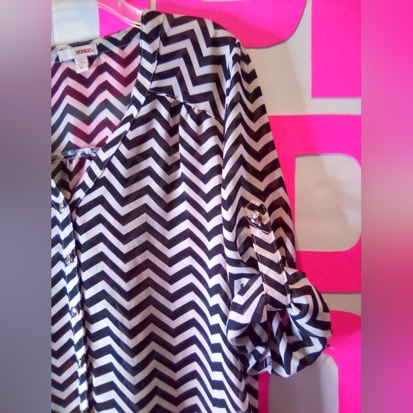 $098👉🏼Women's Teens Black🖤/White🤍 Zebra🦓 Striped Blouse - Picture 2 of 8